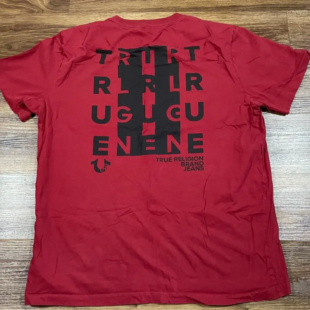 True Religion Mens 2XL Branded Graphic Tee Red Dahlia Logo Cotton Short Sleeve